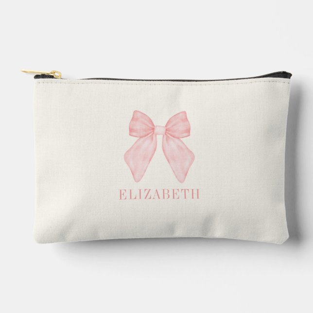 Personalized Pink Bow Coquette Aesthetic  Accessory Pouch (Front)