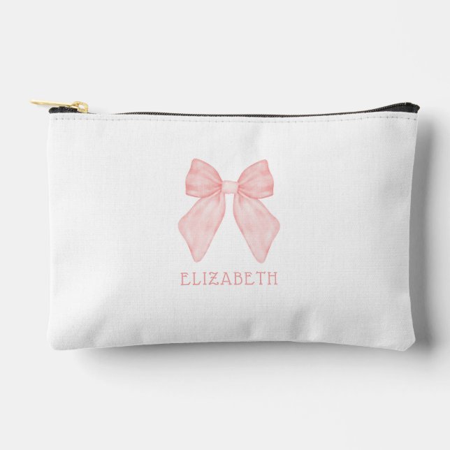 Personalized Pink Bow Coquette Aesthetic  Accessory Pouch (Front)