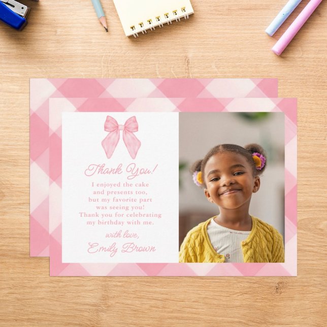 Personalized Pink Bow Coquette Aesthetic Photo Thank You Card (Creator Uploaded)