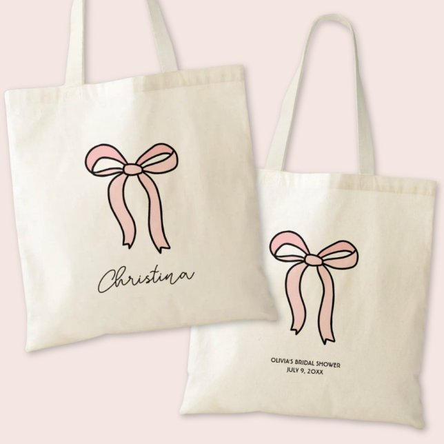 Personalized Pink Bow Coquette Bridal Shower Favor Tote Bag (Personalized Pink Bow Coquette Bridal Shower Favor Tote Bag)