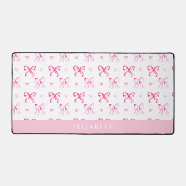 Personalized Pink Bow Coquette Cute Name Office Desk Mat (Front)