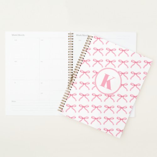 Personalized Pink Bow Coquette Monogrammed Preppy Planner