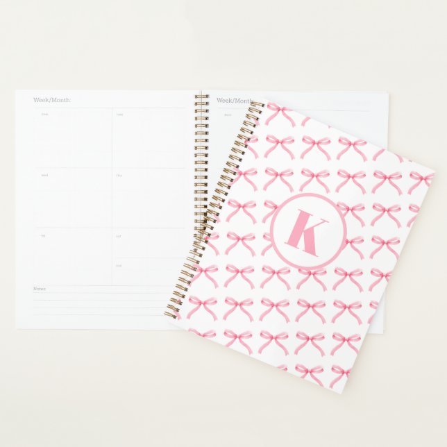 Personalized Pink Bow Coquette Monogrammed Preppy Planner (Display)