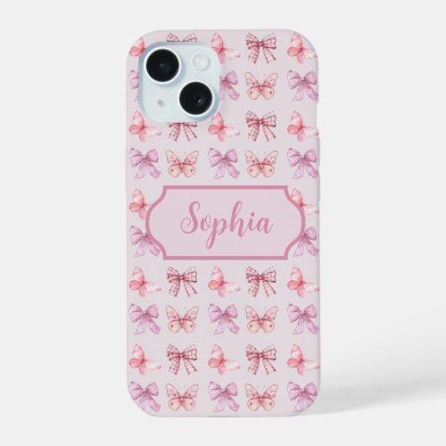 Personalized Pink Bow Coquette style iPhone 15 Case