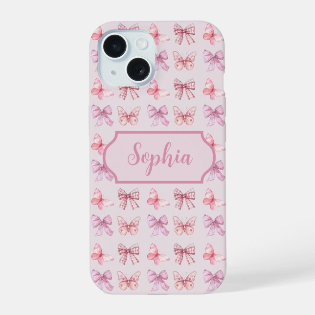 Personalized Pink Bow Coquette style Iphone Case (Back)