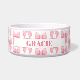 Personalized Pink Bow Dog Bowl