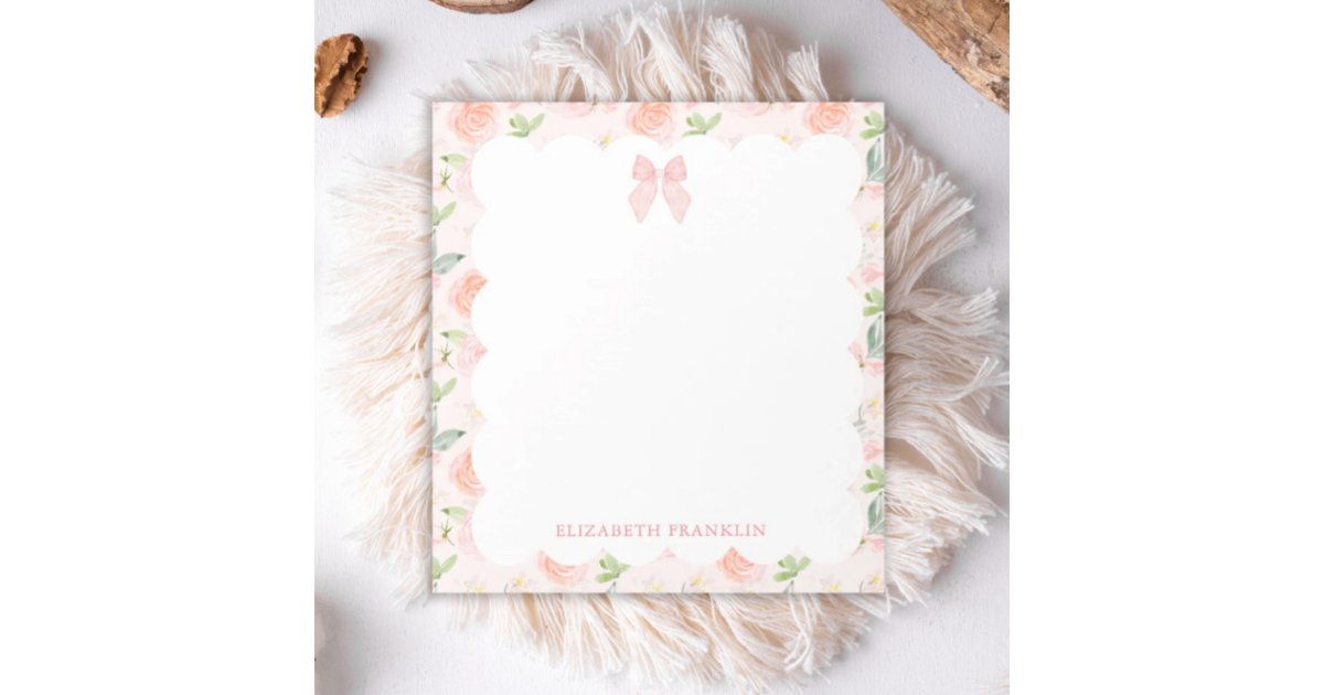 Personalized Pink Bow Floral Baby Stationery Notepad | Zazzle