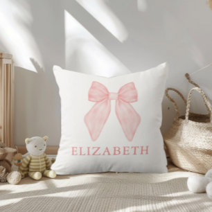 Personalized Pink Bow Floral Baby Throw Pillow