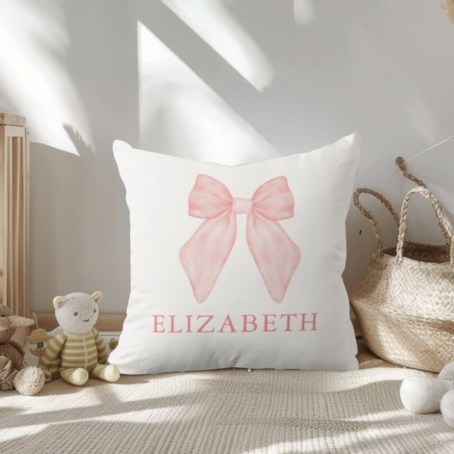 Personalized Pink Bow Floral Baby  Throw Pillow (Creator Uploaded)