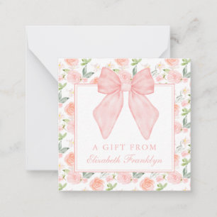 Personalized Pink Bow Floral Girls Gift Enclosure Note Card