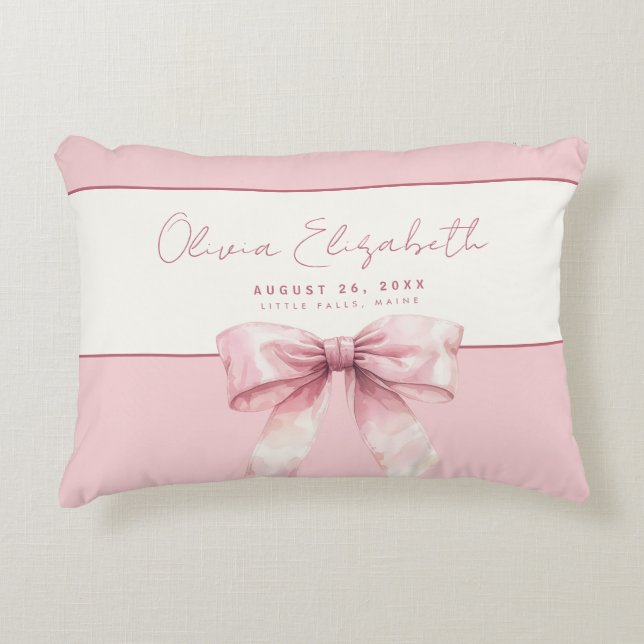 Personalized Pink Bow Girl  Accent Pillow (Front)