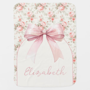 Personalized Pink Bow Girl Baby Blanket