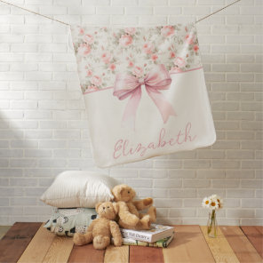 Personalized Pink Bow Girl Baby Blanket