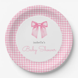 Personalized Pink Bow Girl Baby Shower Paper Plates