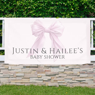 Personalized Pink Bow Girl Coquette Baby Shower Banner