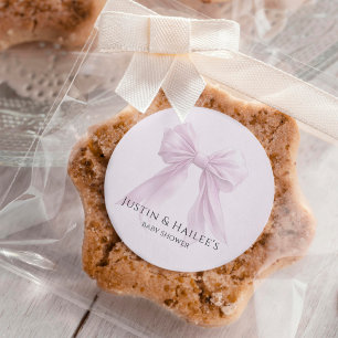 Personalized Pink Bow Girl Coquette Baby Shower Classic Round Sticker