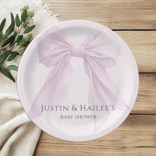 Personalized Pink Bow Girl Coquette Baby Shower Paper Plates