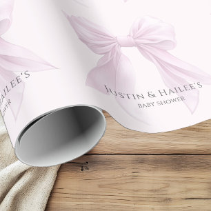 Personalized Pink Bow Girl Coquette Baby Shower Wrapping Paper
