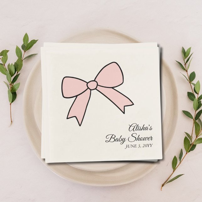 Personalized Pink Bow Girly Baby Shower Napkins (Personalized Pink Bow Girly Baby Shower Napkins)