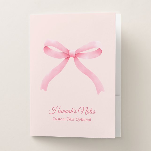 Personalized Pink Bow Girly Coquette Pocket Folder (Front)
