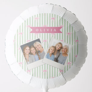 Personalized Pink Bow Green Stripe Coquette Preppy Balloon
