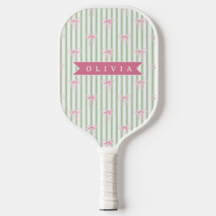 Personalized Pink Bow Green Stripe Coquette Preppy Pickleball Paddle