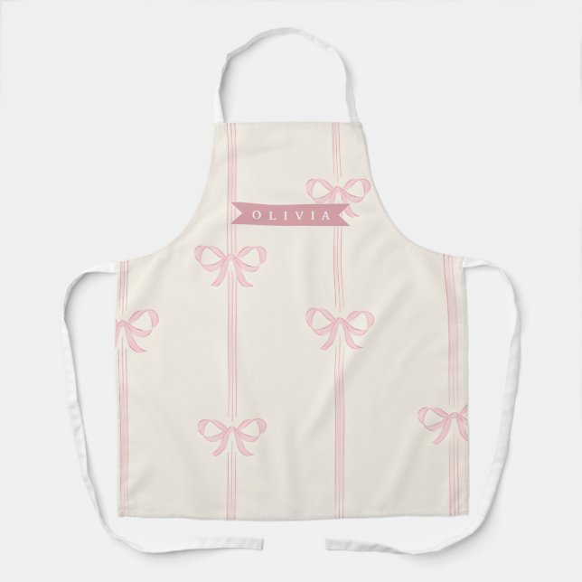 Personalized Pink Bow Name Gift Elegant Coquett Apron (Front)
