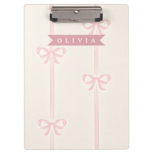 Personalized Pink Bow Name Gift Elegant Coquette Clipboard