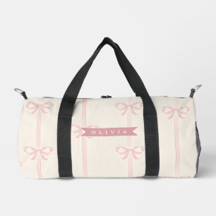 Personalized Pink Bow Name Gift Elegant Coquette Duffle Bag