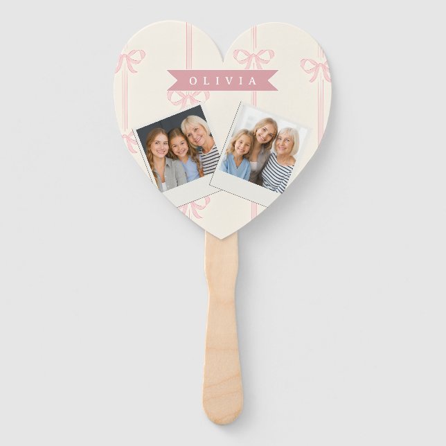 Personalized Pink Bow Name Gift Elegant Coquette Hand Fan (Front)