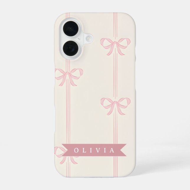 Personalized Pink Bow Name Gift Elegant Coquette iPhone Case (Back)