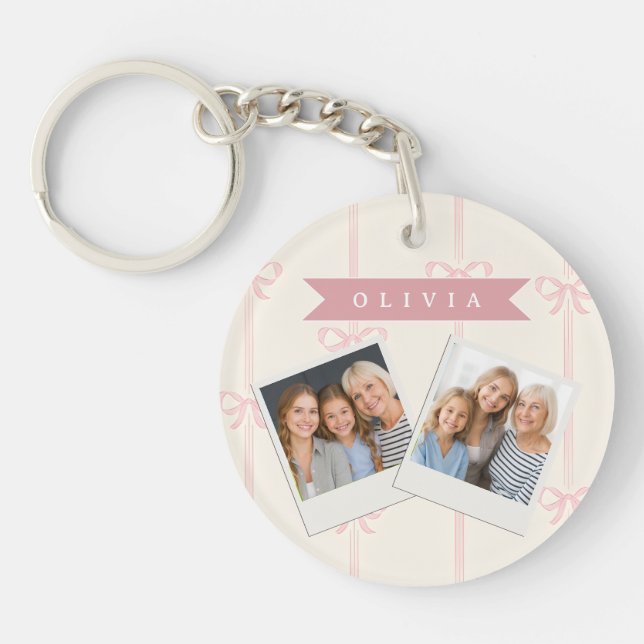 Personalized Pink Bow Name Gift Elegant Coquette Keychain (Front)