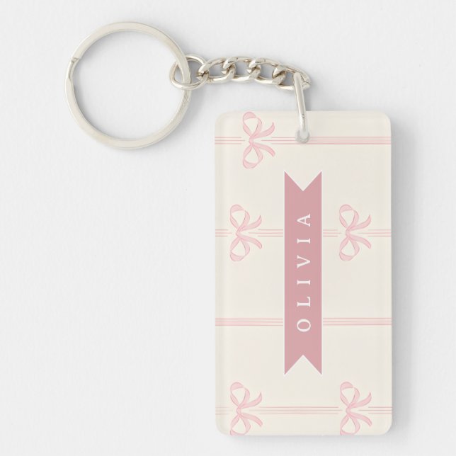 Personalized Pink Bow Name Gift Elegant Coquette Keychain (Front)