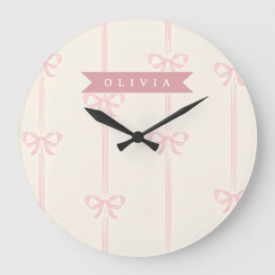 Personalized Pink Bow Name Gift Elegant Coquette Large Clock