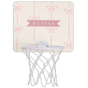 Personalized Pink Bow Name Gift Elegant Coquette Mini Basketball Hoop