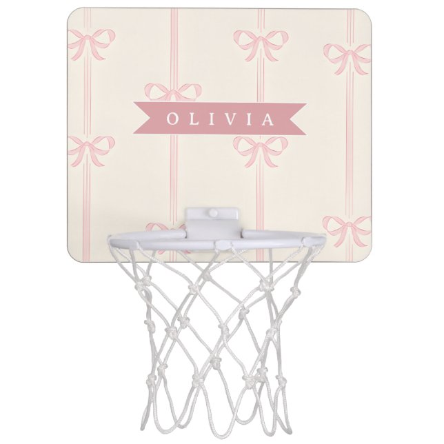 Personalized Pink Bow Name Gift Elegant Coquette Mini Basketball Hoop (Front)