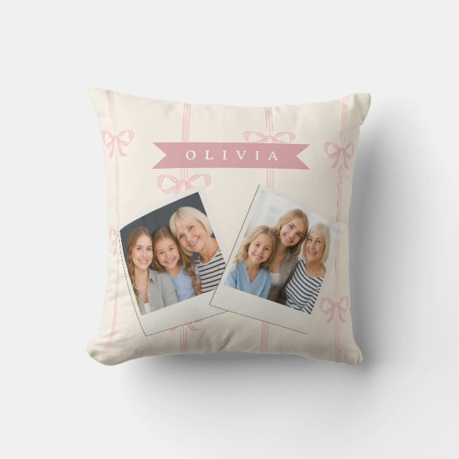 Personalized Pink Bow Name Gift Elegant Coquette Throw Pillow (Front)