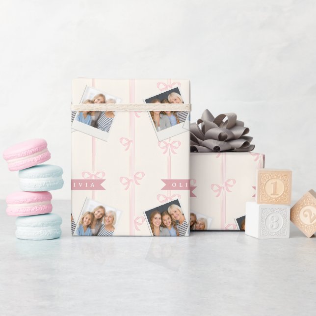 Personalized Pink Bow Name Gift Elegant Coquette Wrapping Paper (Baby Shower)