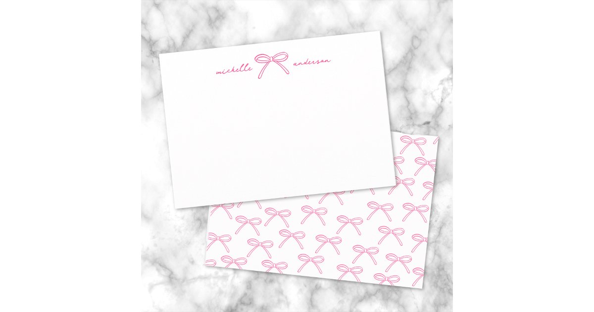 Personalized Pink Bow Name Note Card | Zazzle