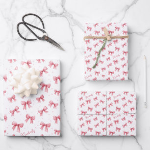 Personalized Pink Bow Name Wrapping Paper Sheets