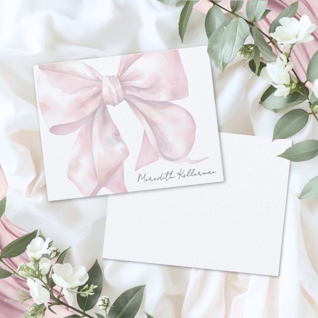 Personalized Pink Bow Note Card (Personalized Pink Bow Note Card)