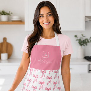 Personalized Pink Bow Pattern Monogram Apron