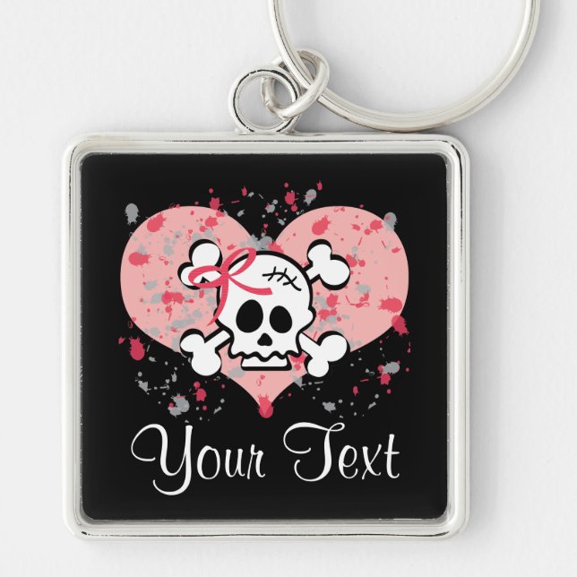 Personalized Pink Bow Skull Keychain (Front)