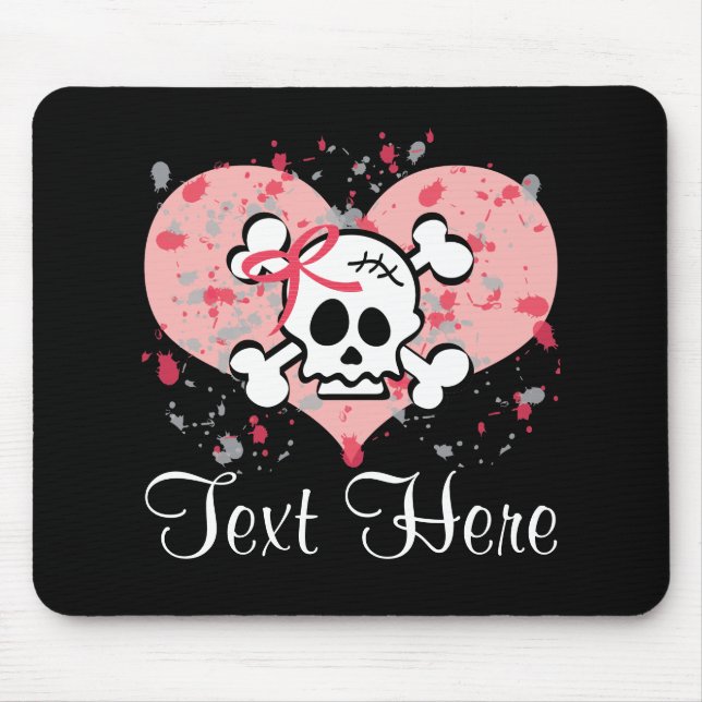 Personalized Pink Bow Skull Mousepad (Front)