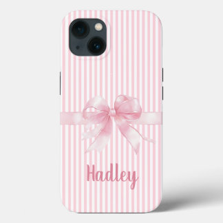 Personalized Pink Bow Striped iPhone Case | Custom