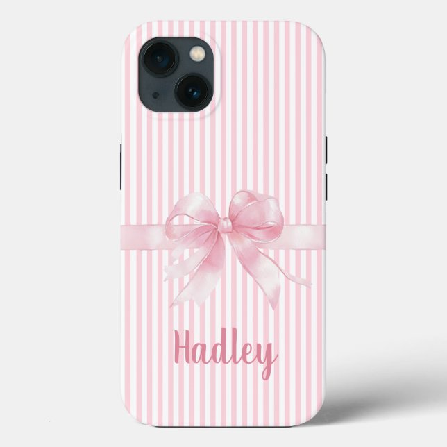 Personalized Pink Bow Striped iPhone Case | Custom (Back)