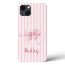 Personalized Pink Bow Striped iPhone Case | Custom