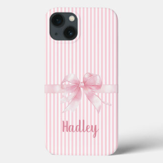Personalized Pink Bow Striped iPhone Case | Custom