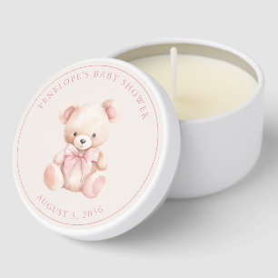 Personalized Pink Bow Teddy Bear Baby Shower Mini Candle Favors