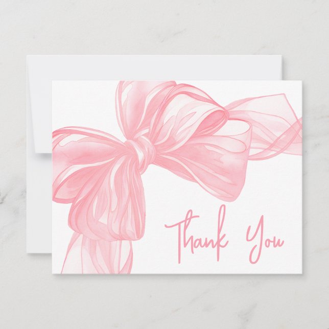 Personalized Pink Bow Thank You Note Card (Front)